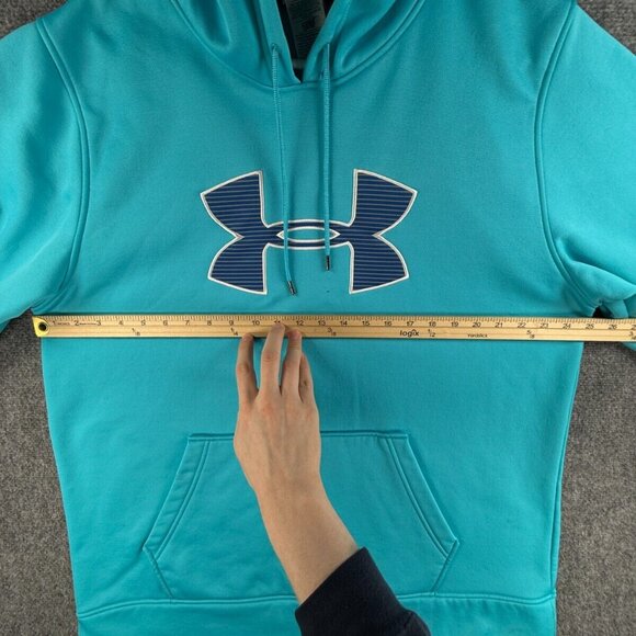 Under Armour Men Cold Gear Light Blue Hoodie Size XL Pullover Hooded Big Logo - Picture 4 of 16